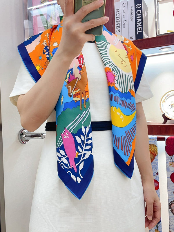 Au Royaume d'Helios Scarf 90 CM In Colorful Silk Twill 271780