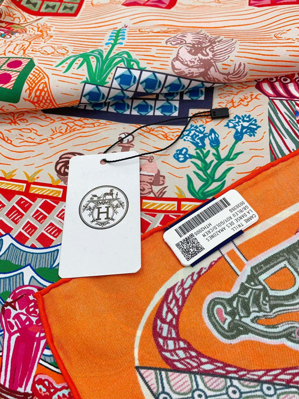 Gavroche Super Silk Quest Détail Scarf 90 CM In Orange Colorful Silk Twill 274212