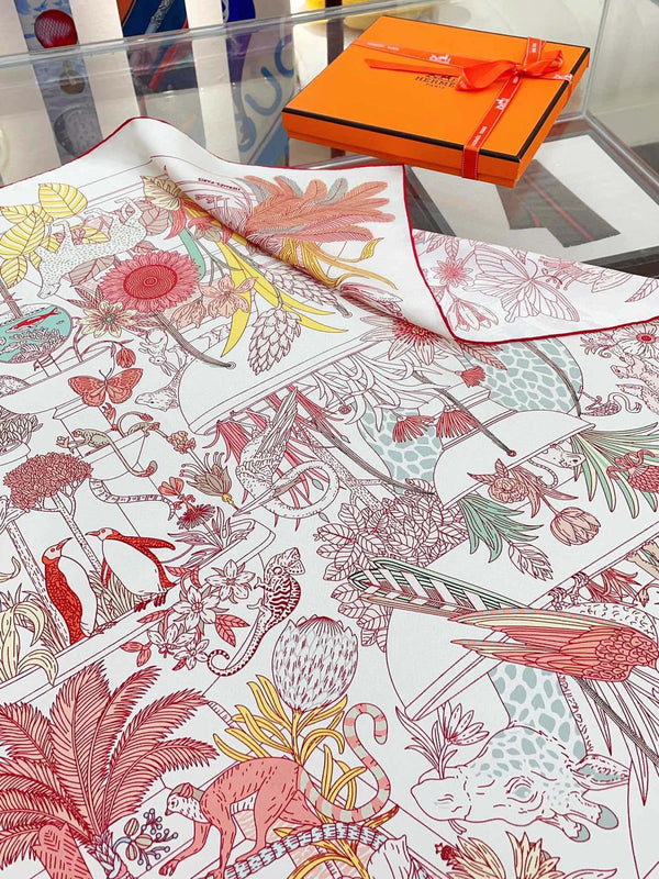 Precious Paradise Scarf 90 CM In Pink Colorful Silk Twill 294485