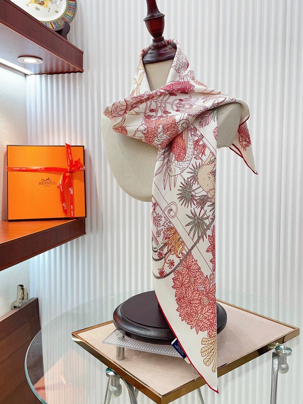 Precious Paradise Scarf 90 CM In Pink Colorful Silk Twill 294485