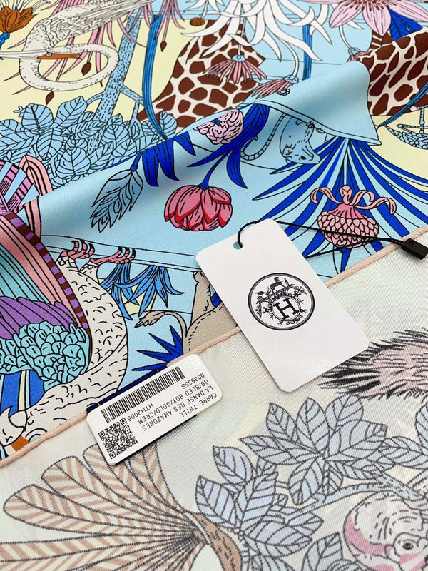 Precious Paradise Scarf 90 CM In Light Blue Colorful Silk Twill 294487