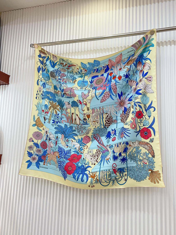Precious Paradise Scarf 90 CM In Light Blue Colorful Silk Twill 294487