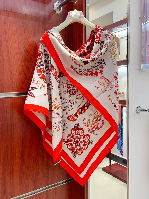 En Attendant Ulysse Shawl 140 CM In Red Colorful Cashmere And Silk 294496