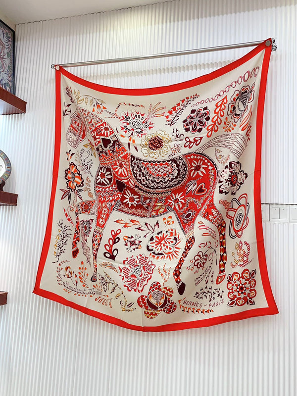 En Attendant Ulysse Shawl 140 CM In Red Colorful Cashmere And Silk 294496