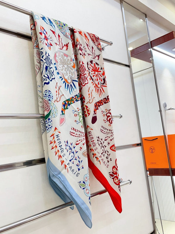 En Attendant Ulysse Shawl 140 CM In Red Colorful Cashmere And Silk 294496