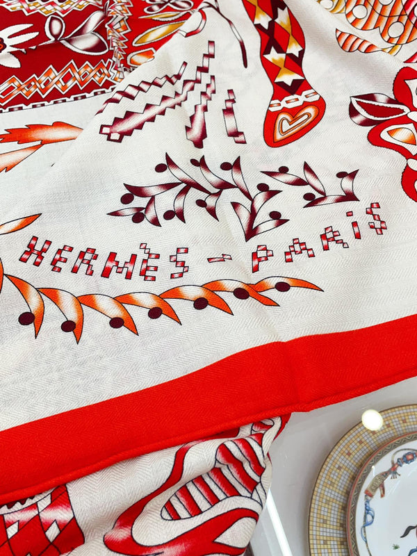 En Attendant Ulysse Shawl 140 CM In Red Colorful Cashmere And Silk 294496