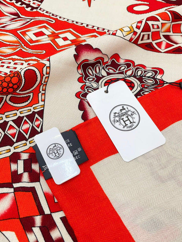 En Attendant Ulysse Shawl 140 CM In Red Colorful Cashmere And Silk 294496