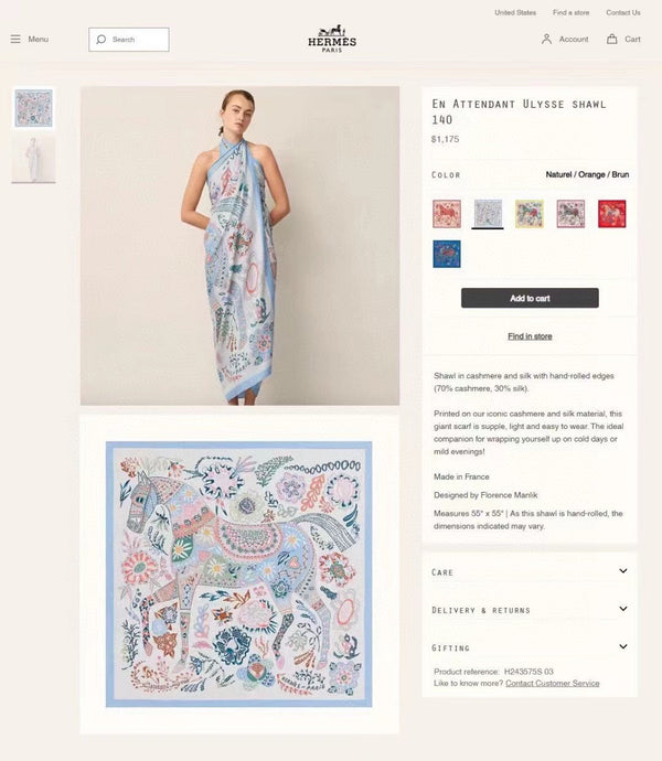 En Attendant Ulysse Shawl 140 CM In Light Blue Colorful Cashmere And Silk 294497