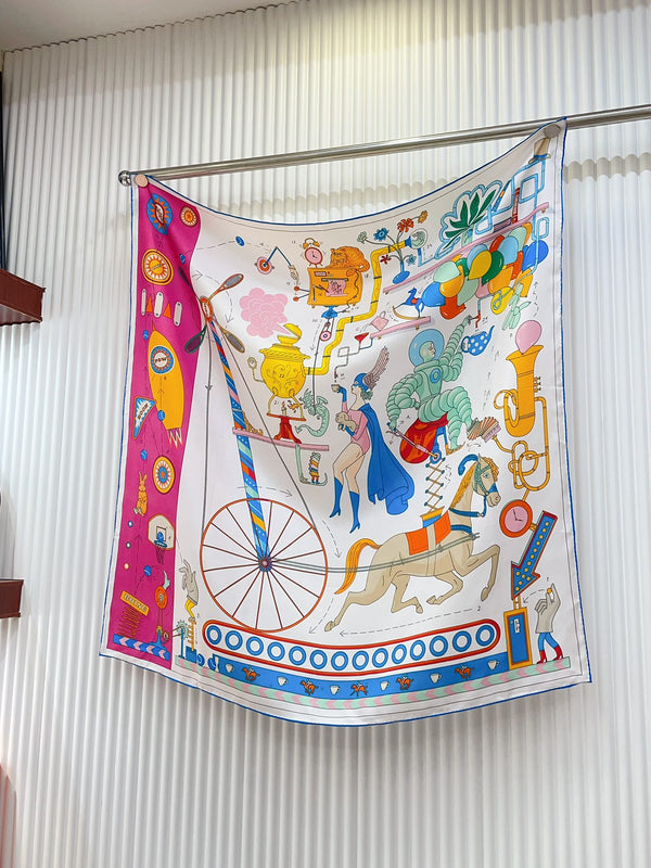 Tea For Two Scarf 90 CM In White Colorful Silk Twill  296691