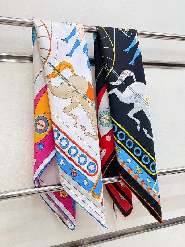 Tea For Two Scarf 90 CM In Black Colorful Silk Twill  296692