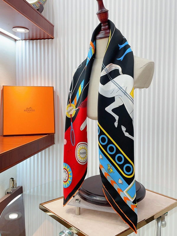 Tea For Two Scarf 90 CM In Black Colorful Silk Twill  296692