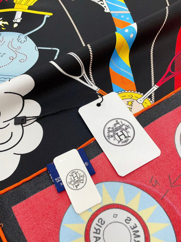 Tea For Two Scarf 90 CM In Black Colorful Silk Twill  296692