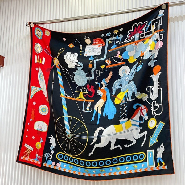 Tea For Two Scarf 90 CM In Black Colorful Silk Twill  296692