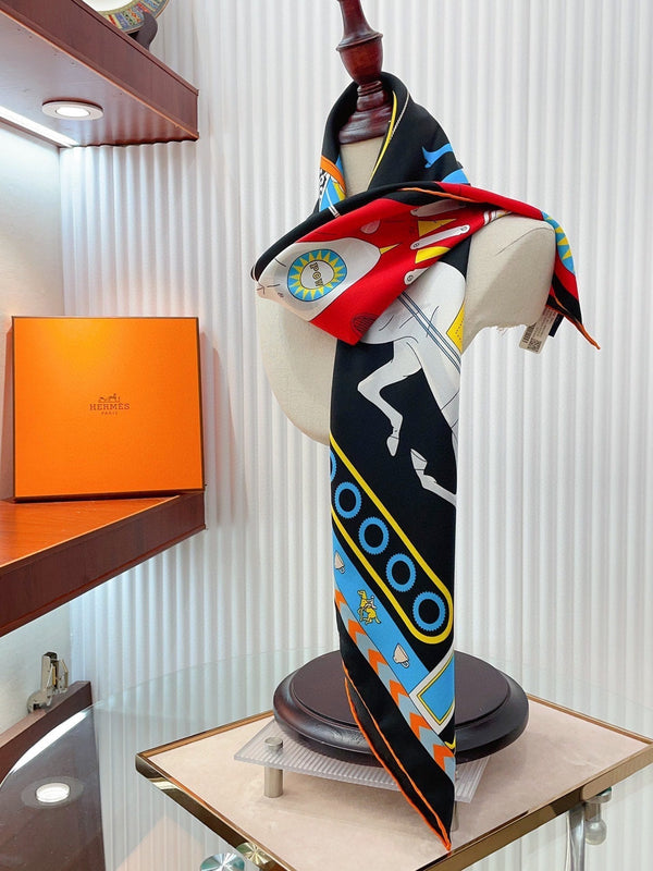 Tea For Two Scarf 90 CM In Black Colorful Silk Twill  296692