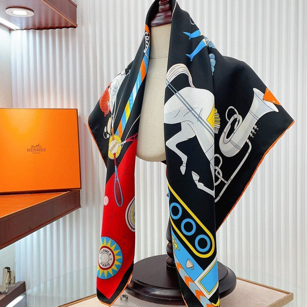 Tea For Two Scarf 90 CM In Black Colorful Silk Twill  296692