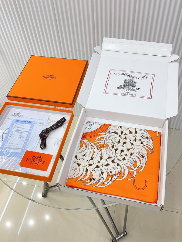 Legende Brodee Scarf 90 CM In Orange Colorful Silk Twill 300423