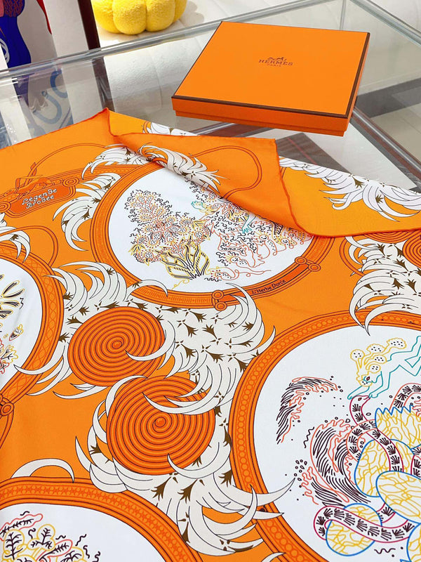 Legende Brodee Scarf 90 CM In Orange Colorful Silk Twill 300423