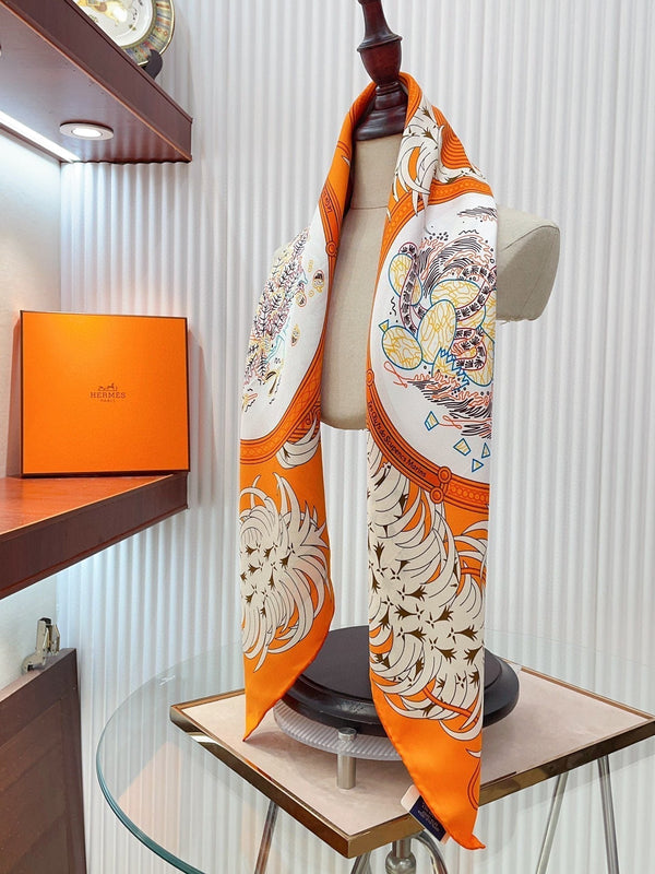 Legende Brodee Scarf 90 CM In Orange Colorful Silk Twill 300423