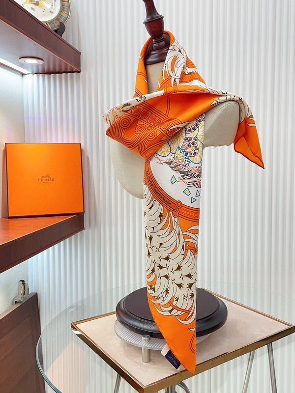 Legende Brodee Scarf 90 CM In Orange Colorful Silk Twill 300423