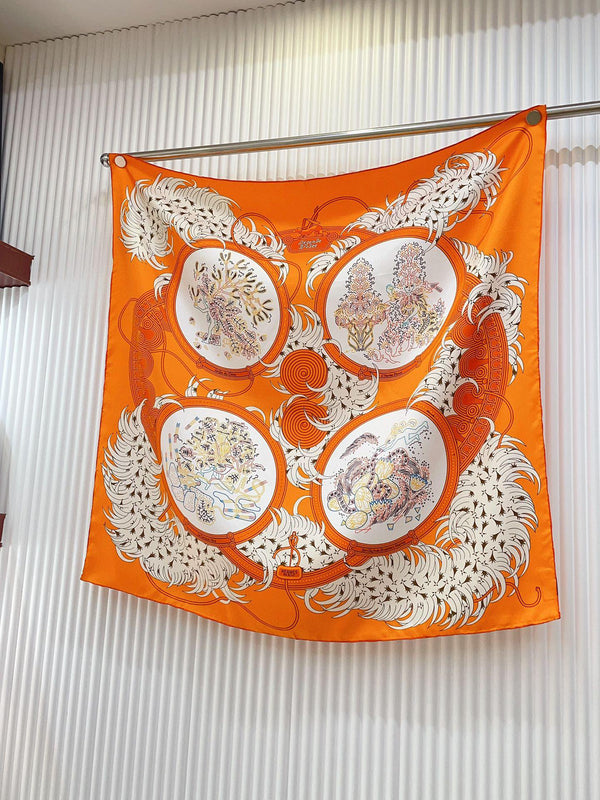 Legende Brodee Scarf 90 CM In Orange Colorful Silk Twill 300423