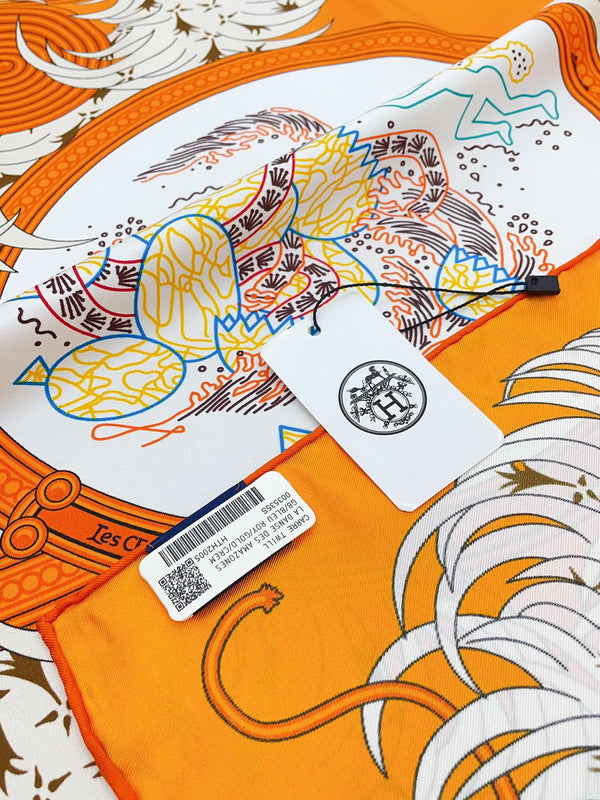 Legende Brodee Scarf 90 CM In Orange Colorful Silk Twill 300423