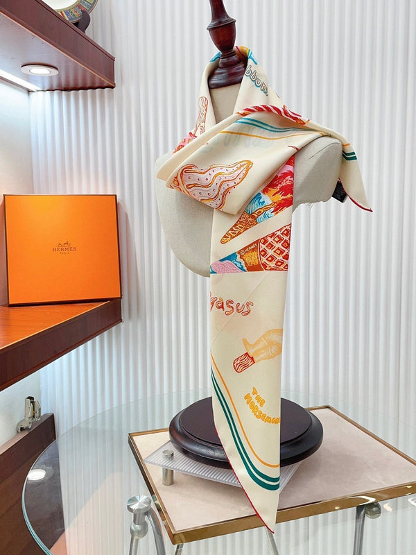 Funny Ice Cream Scarf 90 CM In White Colorful Silk Twill 300438