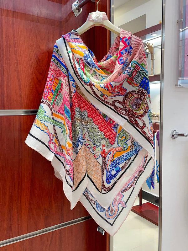 Sciarpa Gavroche Super Silk Quest Detail 140 CM in Cashmere Colorato 300440