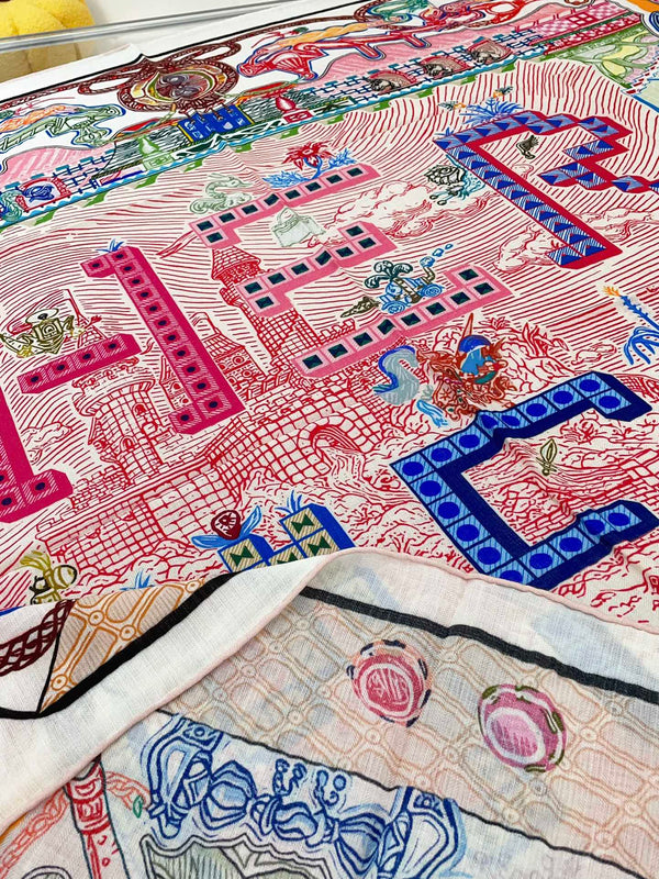 Sciarpa Gavroche Super Silk Quest Detail 140 CM in Cashmere Colorato 300440