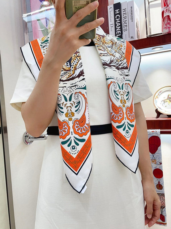 Guepards Bandana Double Face Scarf 90 CM In Colorful Silk 301847