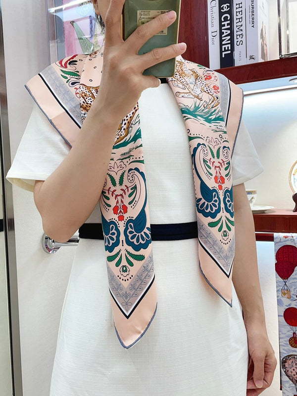 Guepards Bandana Double Face Scarf 90 CM In Colorful Silk 301850