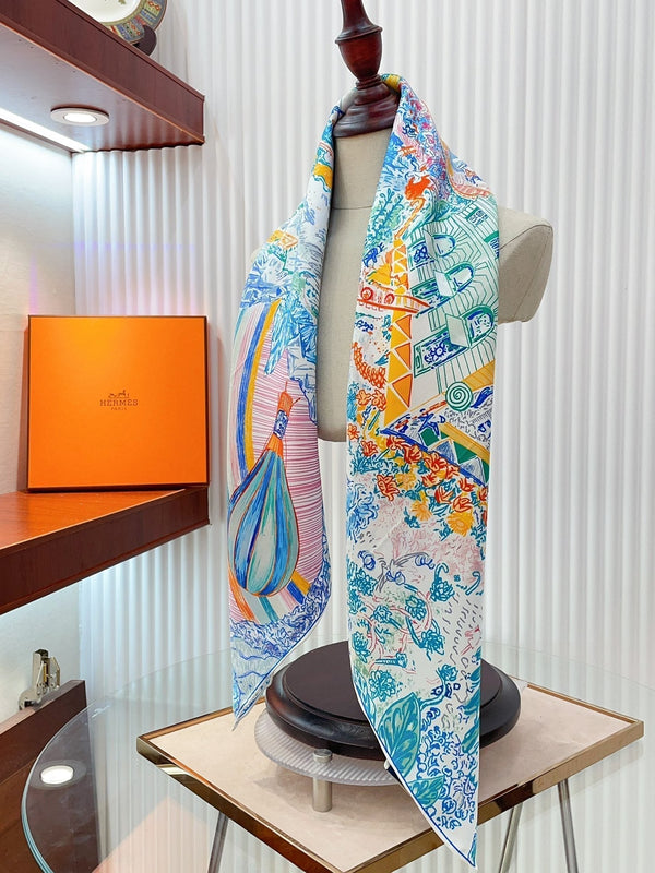 Les Folies Du Faubourg Scarf 90 CM In Colorful Silk Twill 304375