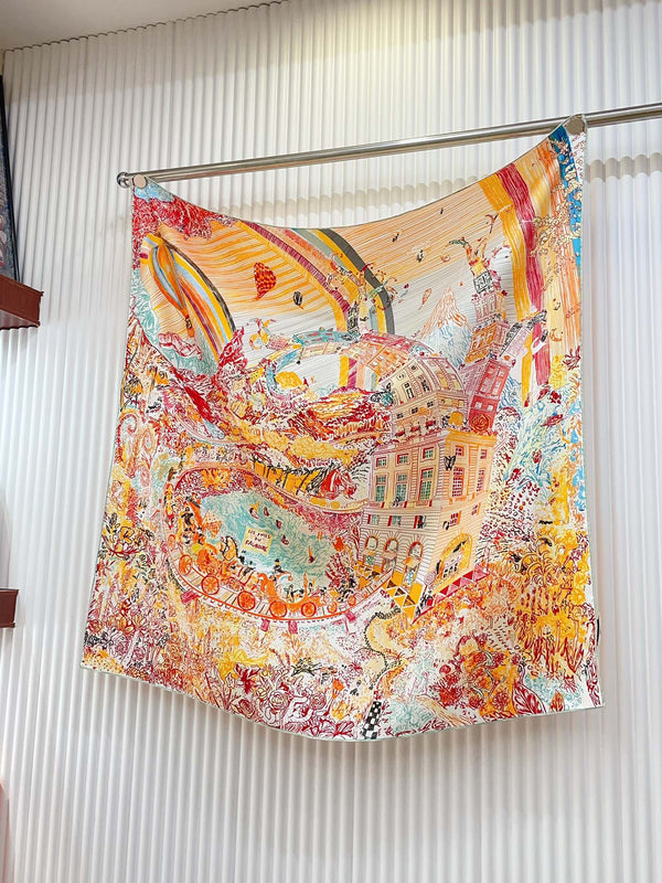 Les Folies Du Faubourg Scarf 90 CM In Colorful Silk Twill 304376