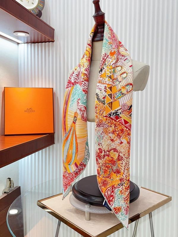 Les Folies Du Faubourg Scarf 90 CM In Colorful Silk Twill 304376