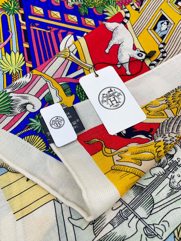 Animapolis Scarf Limited Edition 140 CM In Colorful Cashmere And Silk 306570