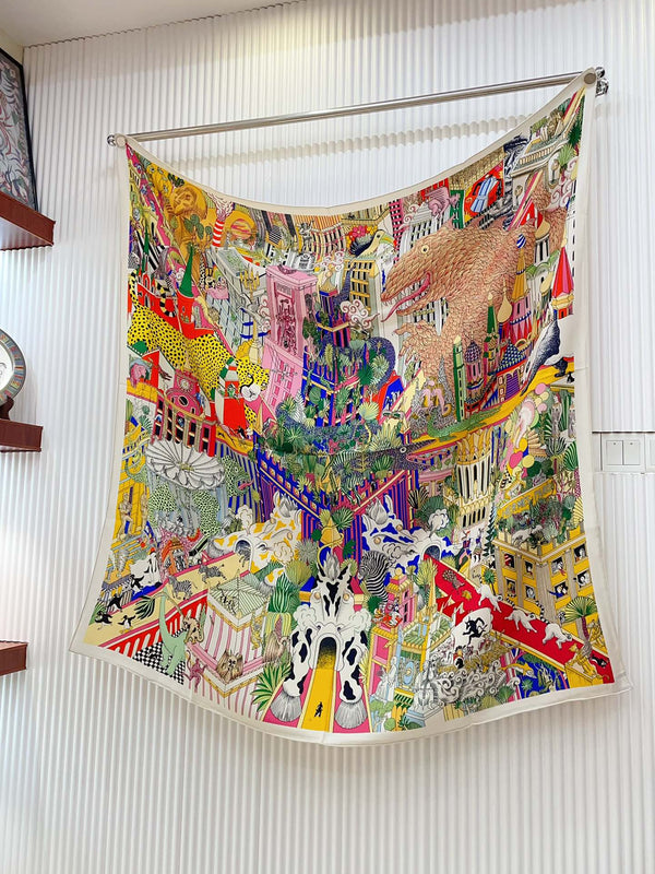 Animapolis Scarf Limited Edition 140 CM In Colorful Cashmere And Silk 306570