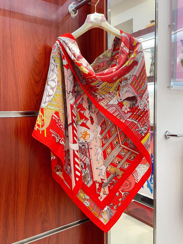 Animapolis Scarf Limited Edition 140 CM In Colorful Cashmere And Silk 306573