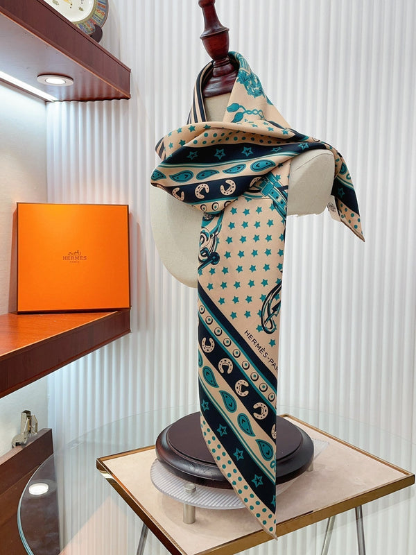 Cheval Punk Bandana Scarf 90 CM In Beige Mix Black Deep Green  Silk Twill 309211