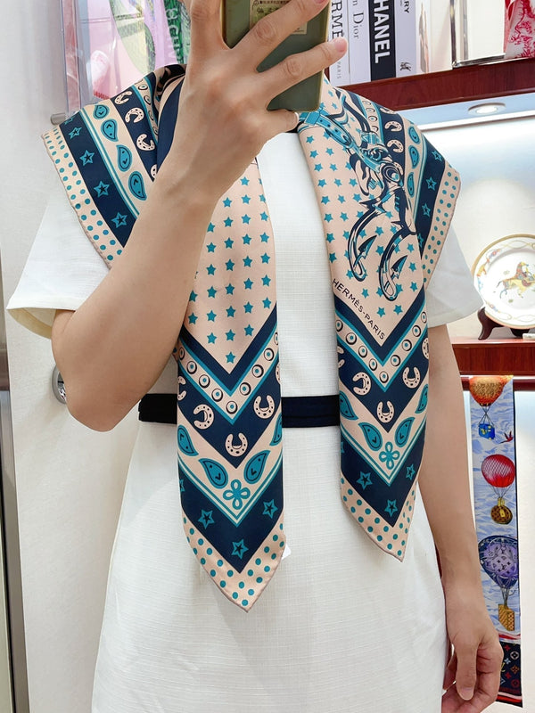 Cheval Punk Bandana Scarf 90 CM In Beige Mix Black Deep Green  Silk Twill 309211