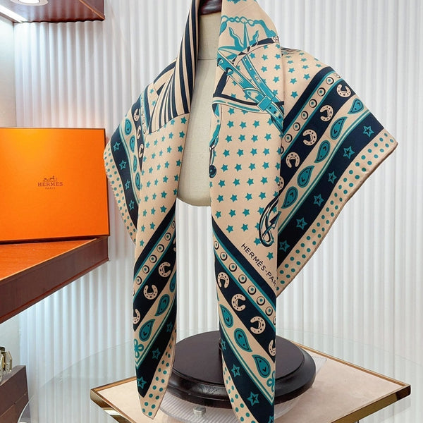 Cheval Punk Bandana Scarf 90 CM In Beige Mix Black Deep Green  Silk Twill 309211