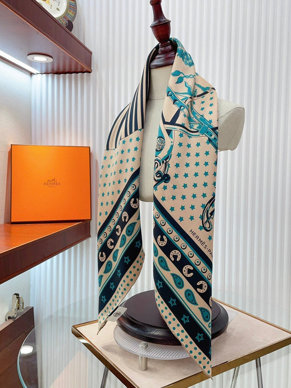 Cheval Punk Bandana Scarf 90 CM In Beige Mix Black Deep Green  Silk Twill 309211