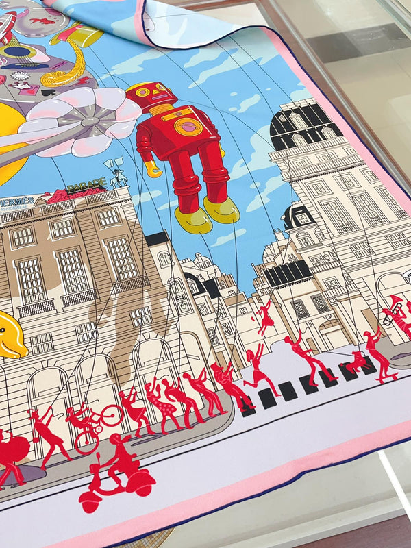 Parade Scarf 90 CM In Light Blue Colorful Silk Twill 310305