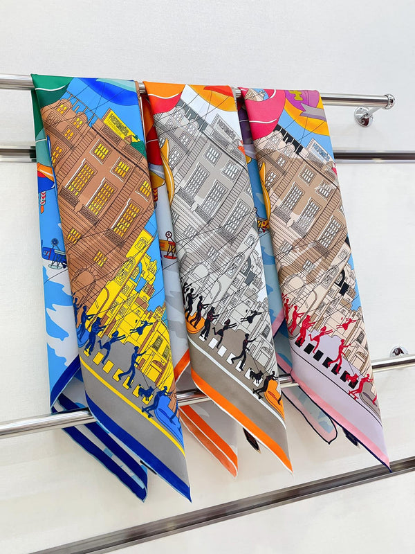 Parade Scarf 90 CM In Blue Colorful Silk Twill 310307