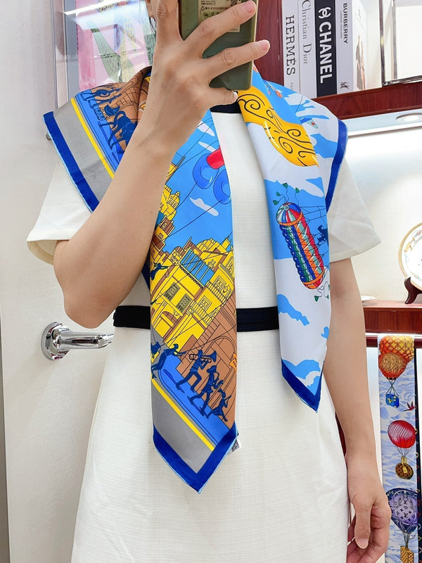 Parade Scarf 90 CM In Blue Colorful Silk Twill 310307