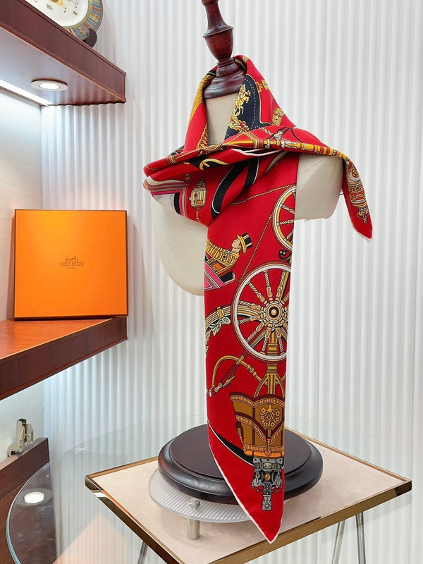 Stately Wheels Scarf 90 CM Red Colorful Silk Twill  312876