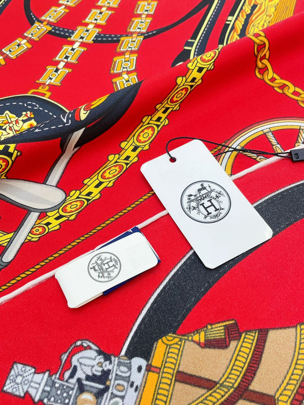 Stately Wheels Scarf 90 CM Red Colorful Silk Twill  312876