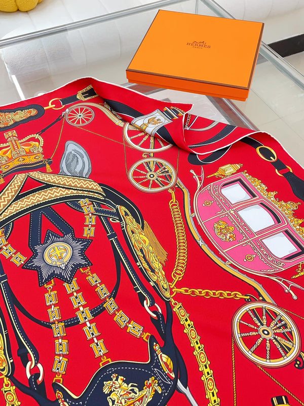 Stately Wheels Scarf 90 CM Red Colorful Silk Twill  312876