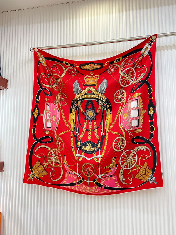 Stately Wheels Scarf 90 CM Red Colorful Silk Twill  312876