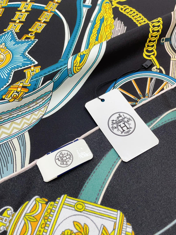 Stately Wheels Scarf 90 CM Black Colorful Silk Twill  312877