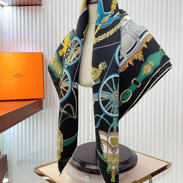 Stately Wheels Scarf 90 CM Black Colorful Silk Twill  312877