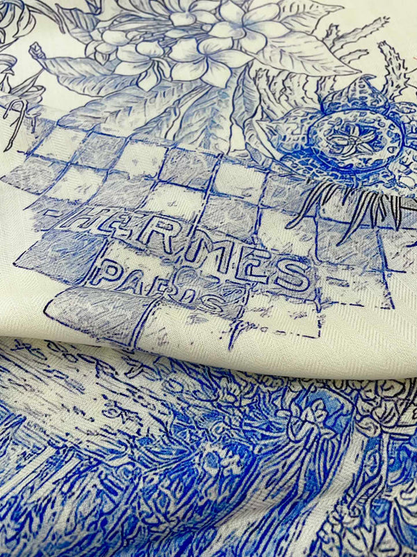 Le Jardin De Leila Au Bloc Shawl 135 CM In Blue Cashmere And Silk 316262